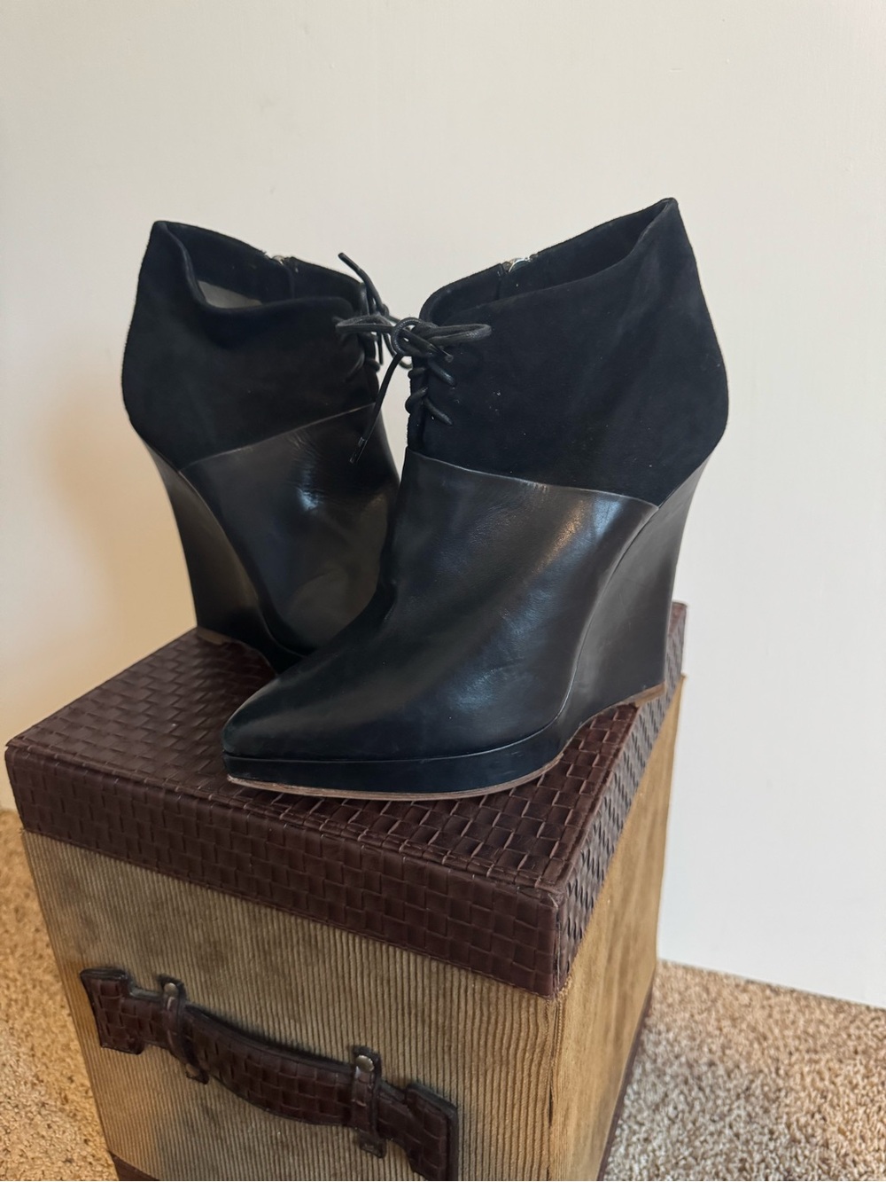 Reed Krakoff Black Lace-Up Wedge Ankle Booties